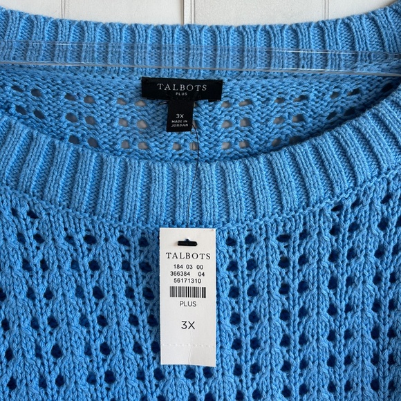 Talbots plus size 3X open knit raglan sweater pullover blue 100% cotton NEW - Picture 11 of 12